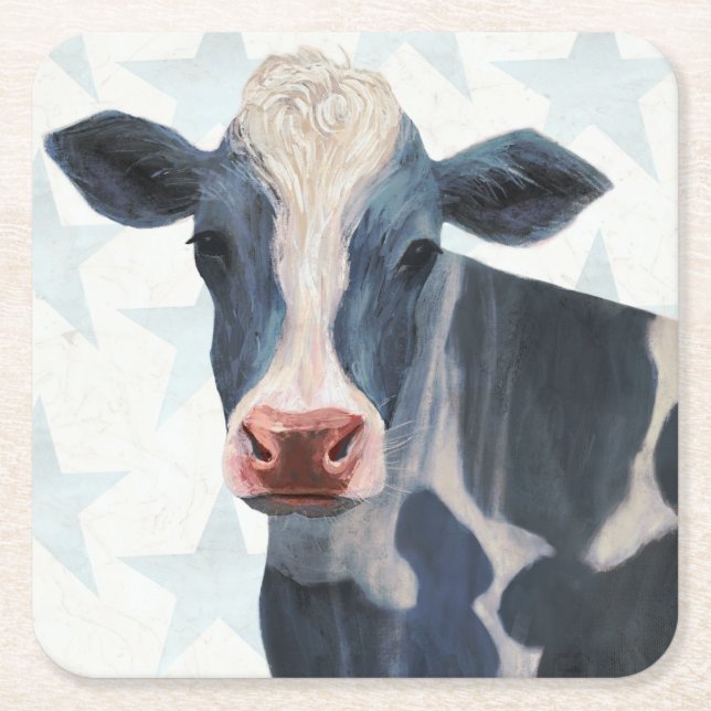 Patriotic Farm - Cow Square Paper Coaster (Front)