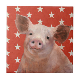Patriotic Farm - Pig Ceramic Tile