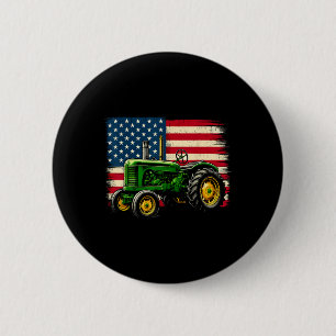 Patriotic Farmer 4th Of July Tractor Usa Flag 6 Cm Round Badge