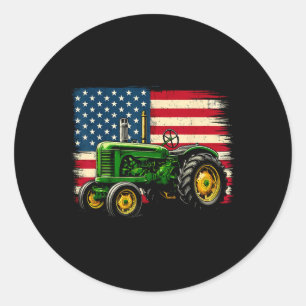 Patriotic Farmer 4th Of July Tractor Usa Flag Classic Round Sticker