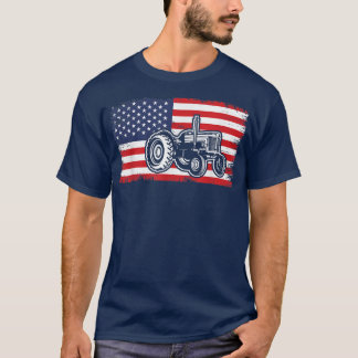 Patriotic Farming Farmer USA American Flag Tracto T-Shirt