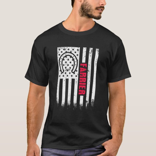 Patriotic Farrier American Flag USA Horseshoe Hoof T-Shirt (Front)