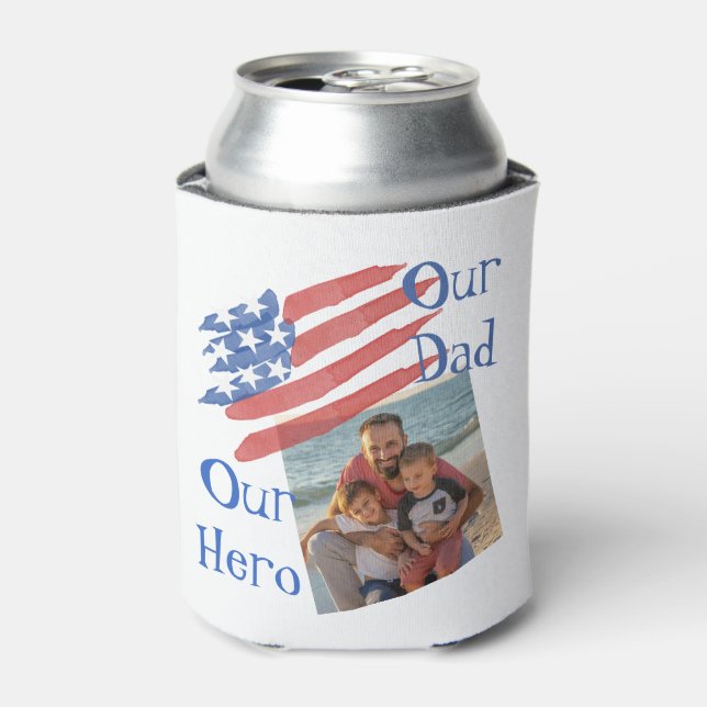 Patriotic Father's Day Stars & Stripes Photo Can Cooler (Can Front)