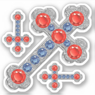 "Patriotic" Faux Ruby-Sapphire-Silver Crosses -