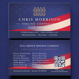 Patriotic Fencing Residential Commercial QR Code Business Card