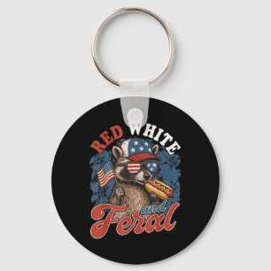 Patriotic Feral Racoon Illustration For July 4th Key Ring