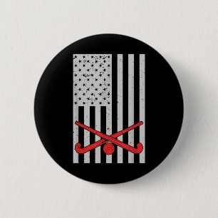 Patriotic Field Hockey American Flag Women Men 6 Cm Round Badge