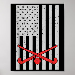 Patriotic Field Hockey American Flag Women Men Poster