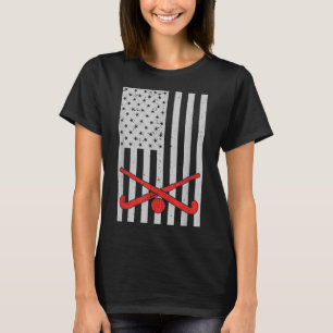 Patriotic Field Hockey American Flag Women Men  T-Shirt