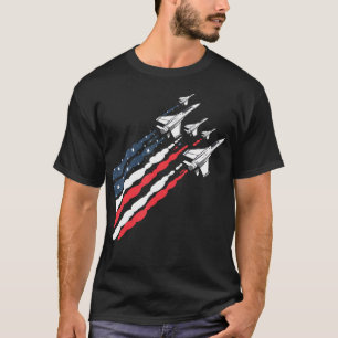 Patriotic Fighter Jet Aeroplane American Flag Vint T-Shirt