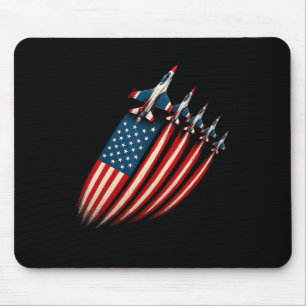Patriotic Fighter Jet Aeroplane Usa Flag 4th Of Ju Mouse Pad