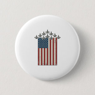 Patriotic Fighter Jet Flag Vintage Engraving Desig 6 Cm Round Badge