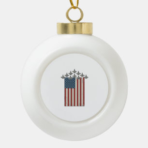 Patriotic Fighter Jet Flag Vintage Engraving Desig Ceramic Ball Christmas Ornament