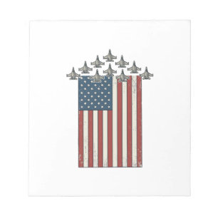 Patriotic Fighter Jet Flag Vintage Engraving Desig Notepad