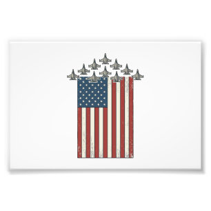 Patriotic Fighter Jet Flag Vintage Engraving Desig Photo Print