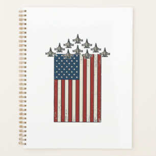 Patriotic Fighter Jet Flag Vintage Engraving Desig Planner