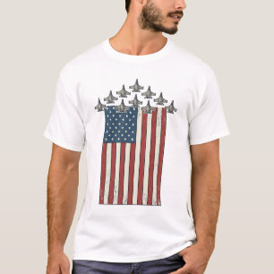 Patriotic Fighter Jet Flag Vintage Engraving Desig T-Shirt