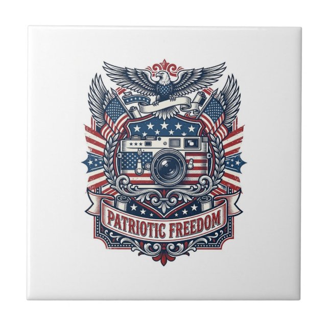 Patriotic Film Camera Lover Vector Graphic Tee Ceramic Tile (Front)
