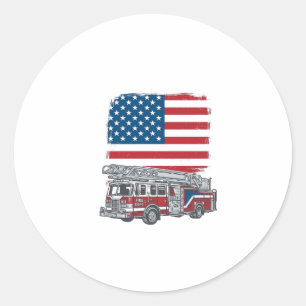 Patriotic Fire Truck American Flag Vintage Shirt_1 Classic Round Sticker