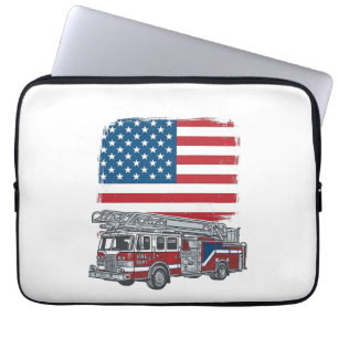 Patriotic Fire Truck American Flag Vintage Shirt_1 Laptop Sleeve
