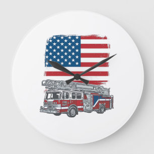 Patriotic Fire Truck American Flag Vintage Shirt_1 Large Clock