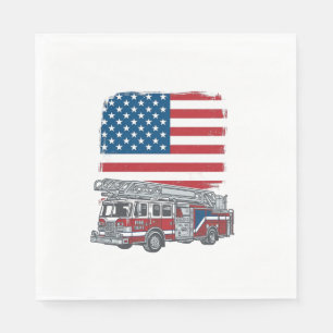 Patriotic Fire Truck American Flag Vintage Shirt_1 Napkin