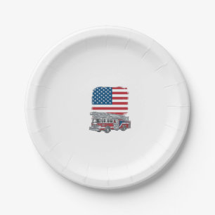 Patriotic Fire Truck American Flag Vintage Shirt_1 Paper Plate