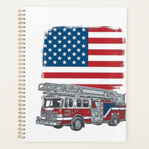 Patriotic Fire Truck American Flag Vintage Shirt_1 Planner