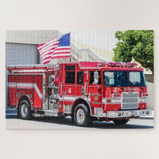Patriotic Fire Truck USA Flag San Diego Jigsaw Puzzle (Horizontal)