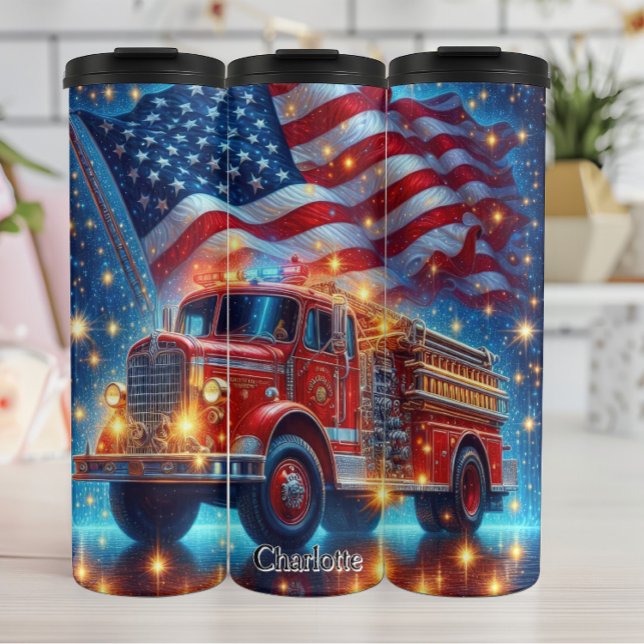 Patriotic Fire Truck with American Flag Thermal Tumbler (Creator Uploaded)