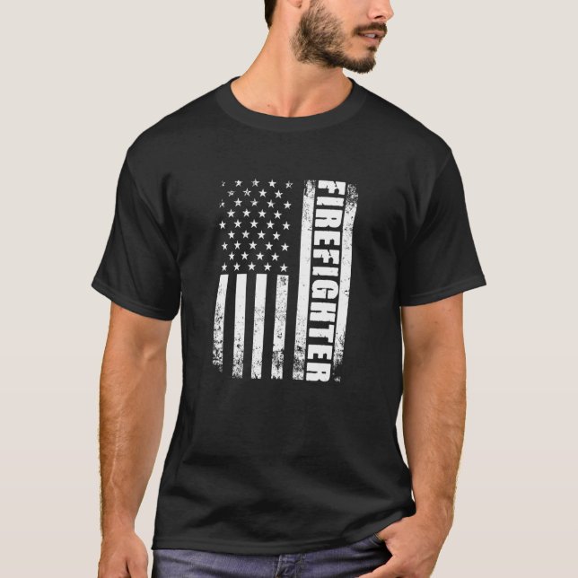 Patriotic Firefighter American Usa Flag Fire Fight T-Shirt (Front)