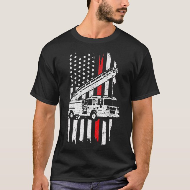 Patriotic Firefighter Gift Thin Red Line Fire T-Shirt (Front)