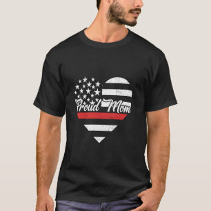 Patriotic Firefighter Mum Thin Red Line Heart Flag T-Shirt