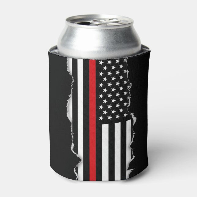 Patriotic Firefighter Style American Flag Can Cooler (Can Front)