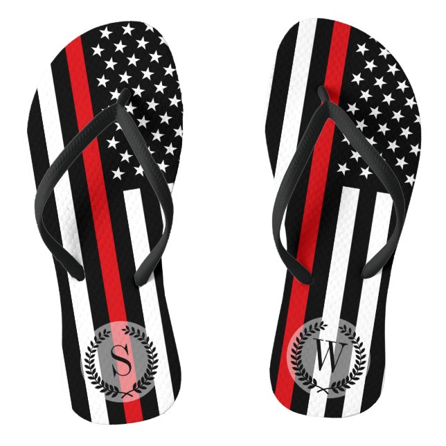 Patriotic Firefighter Style American Flag Thongs (Footbed)