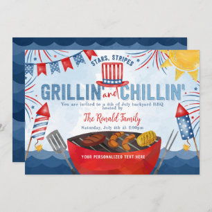 Patriotic Firework 4th of July Backyard BBQ Party Invitation