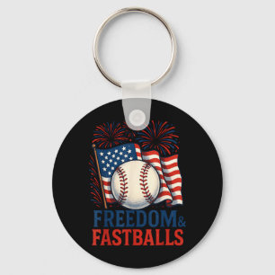 Patriotic Firework Baseball 4th of July Freedom Key Ring