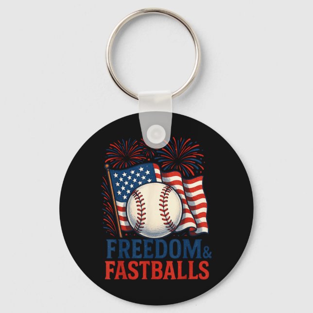 Patriotic Firework Baseball 4th of July Freedom Key Ring (Front)