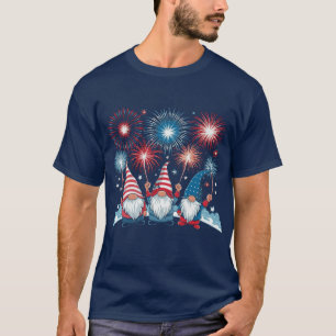 Patriotic Firework Cute Gnome Lover 4th of July T-Shirt