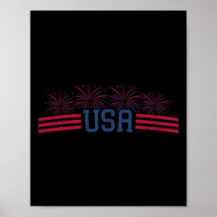 Patriotic Fireworks 4th Of July American Flag Usa Poster
