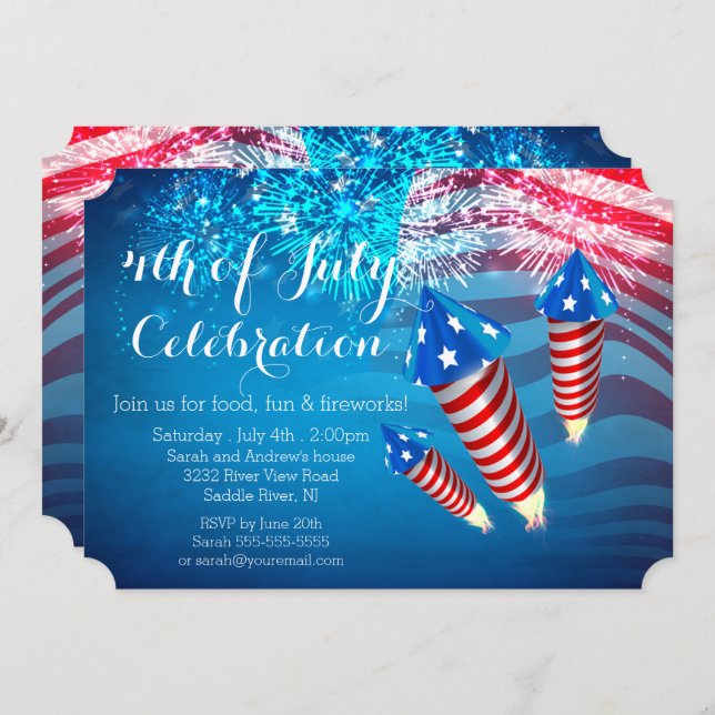 Patriotic Fireworks 4th of July Party Invitation (Front/Back)