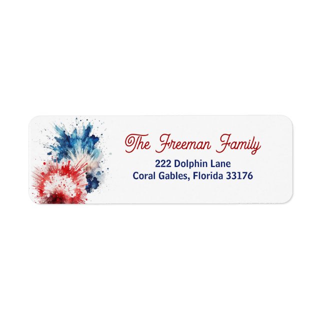 Patriotic Fireworks 4th of July Return Address  Label (Front)