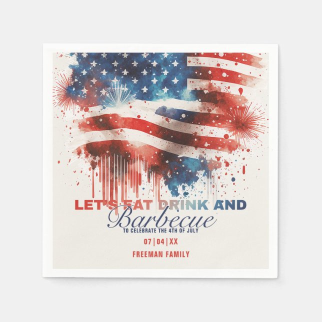 Patriotic Fireworks 4th of July Summer Party Napkin (Front)