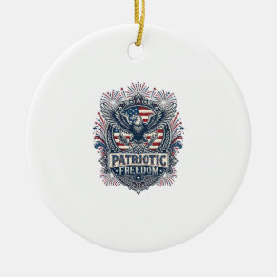 Patriotic Fireworks Festival Vector Graphic Tee_1 Ceramic Ornament