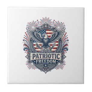 Patriotic Fireworks Festival Vector Graphic Tee_1 Ceramic Tile