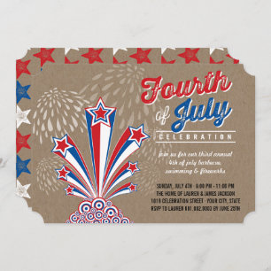 Patriotic Fireworks Fourth of July Party Invite
