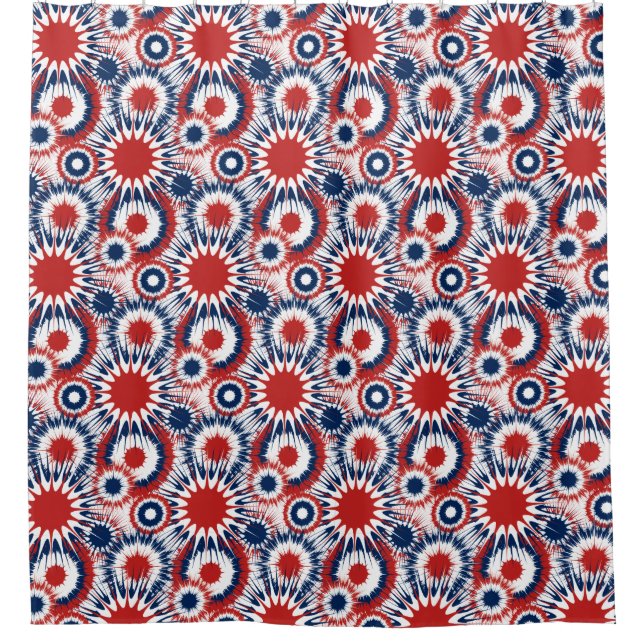 Patriotic Fireworks in Red white and Blue Shower Curtain (Front)