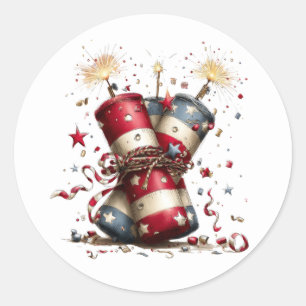 Patriotic Fireworks Red White and Blue Celebration Classic Round Sticker