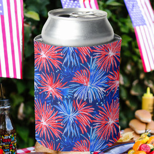 Patriotic Fireworks / Red White Blue Party  Can Cooler