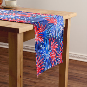 Patriotic Fireworks / Red White Blue Party  Short Table Runner